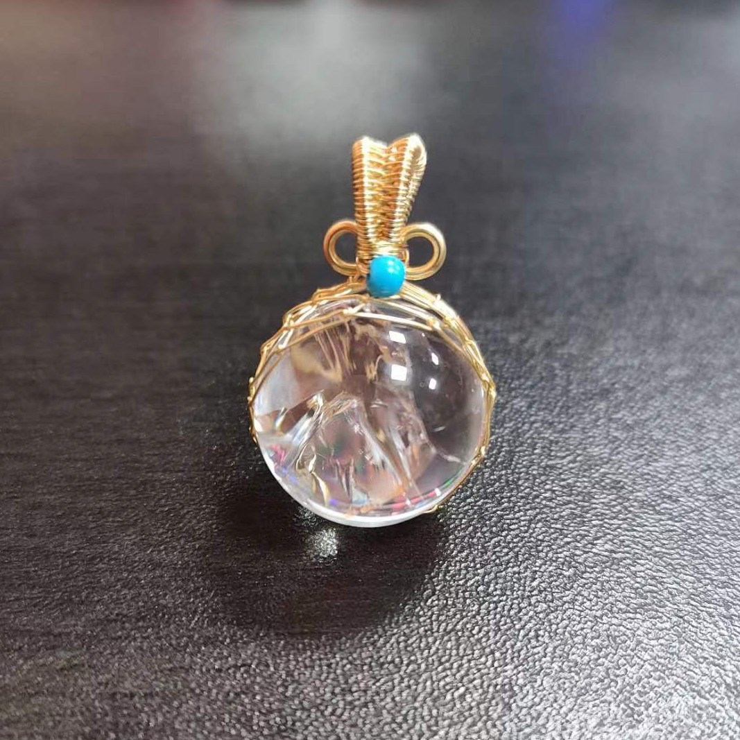 【香港盛世珠宝】ST1038-收藏级-天然雪花白幽灵水晶吊坠-送礼佳品