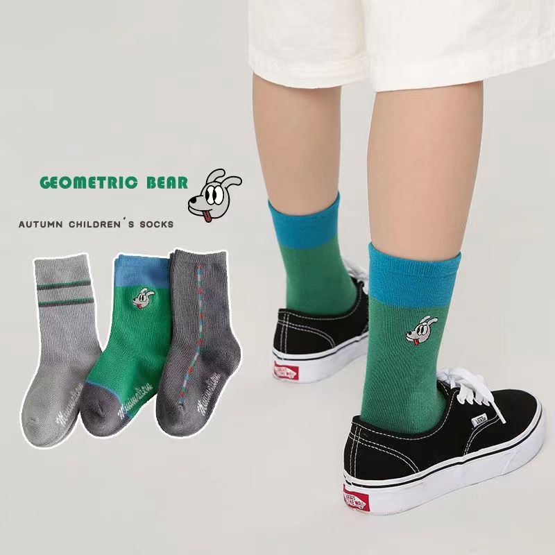 儿童袜子春秋新款卡通字母中筒袜韩版男女童宝宝无骨精梳棉袜潮