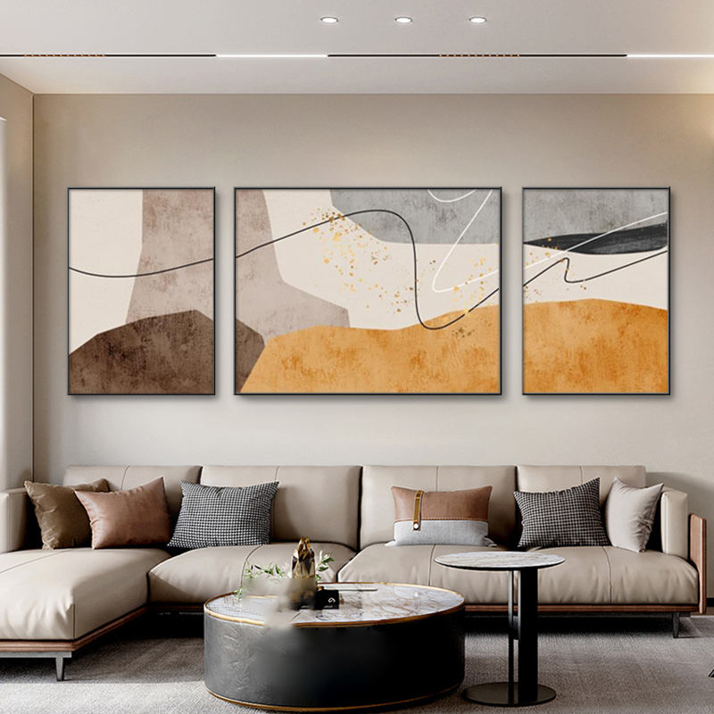 莫兰迪极简艺术装饰画客厅沙发背景墙三联画现代简约轻奢抽象挂画