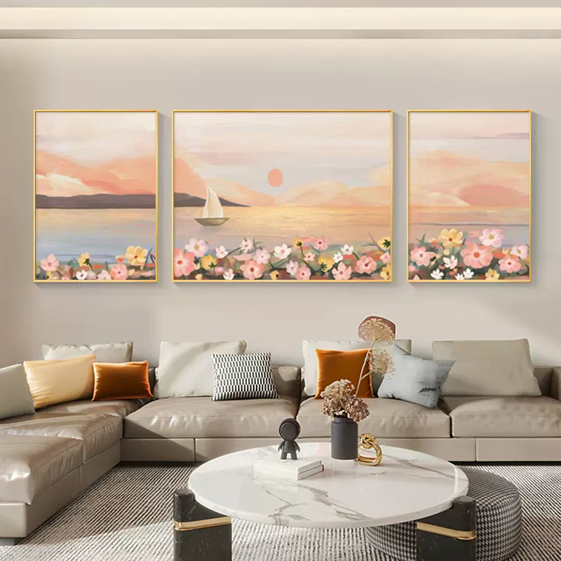 花海客厅三联装饰画花卉植物治愈系沙发背景墙璧挂画现代简约轻奢