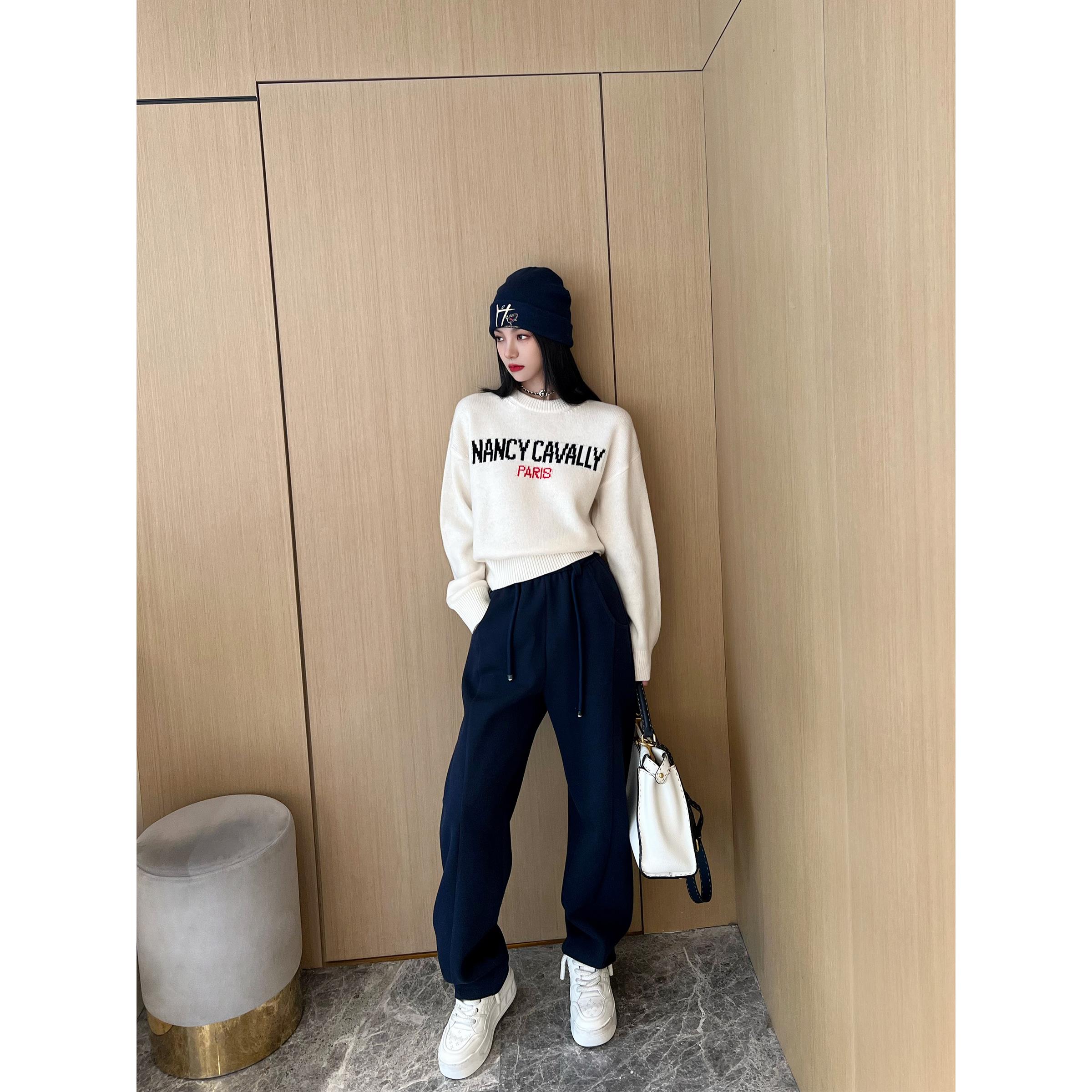 NancyCavally 90支超细羊毛/长绒棉修腿鱼骨线百搭直筒香蕉神裤女