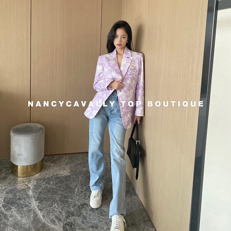 NancyCavally 设计师款扎染炸街西装外套慵懒风休闲韩版上衣女