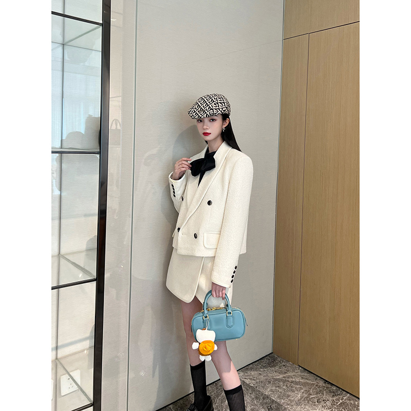 NancyCavally专柜款颗粒肌理羊毛 经典毛呢外套/小香风盘扣短裙女