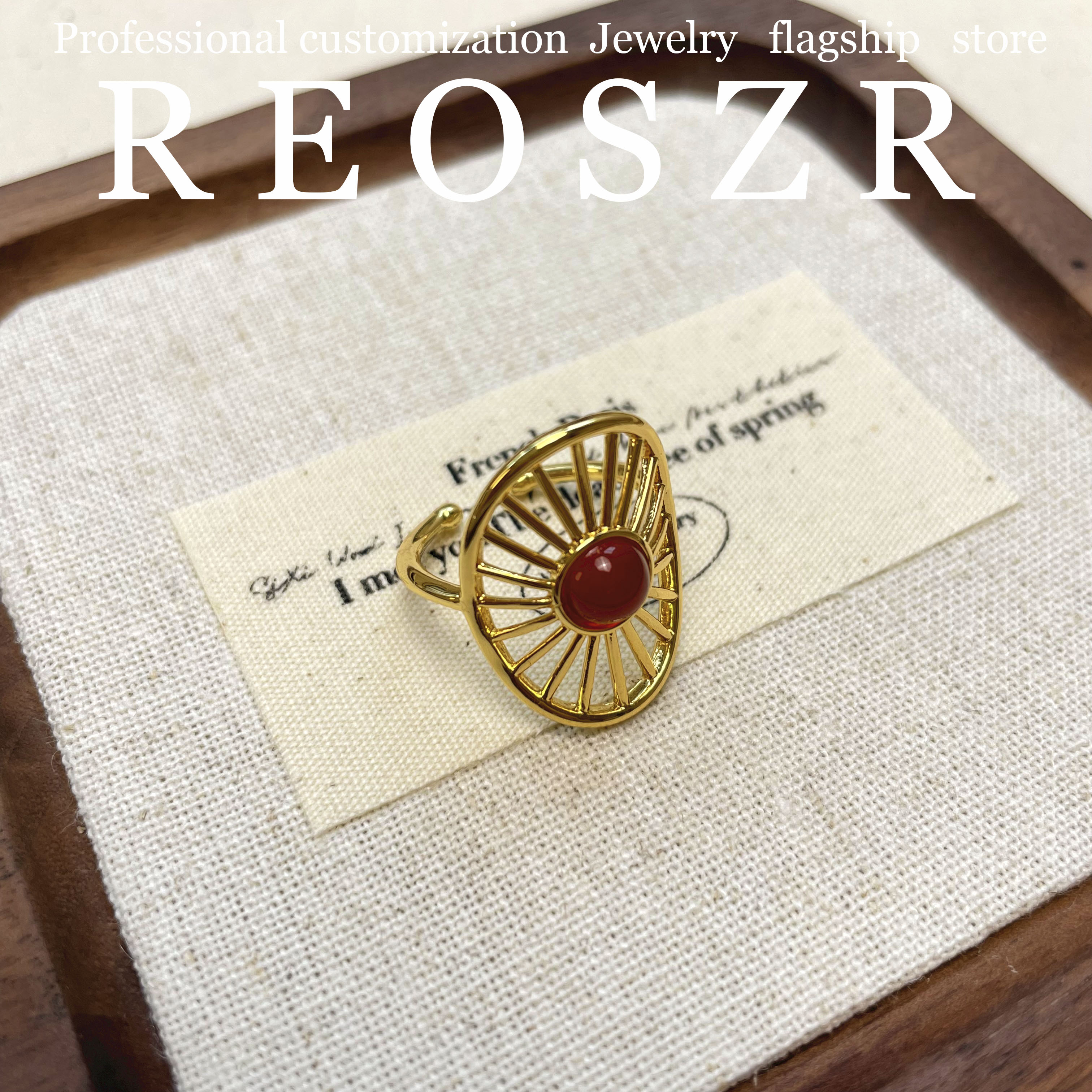 Reoszr/洛恣 铜合金戒指 【捕梦网】红戒指法式复古设计师开口戒指