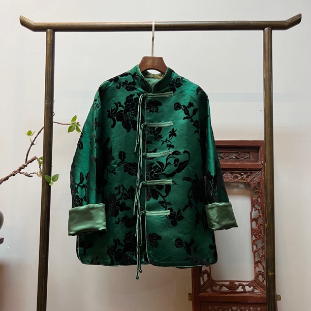 【清秋】漳绒缎外套新中式非遗上衣X70066