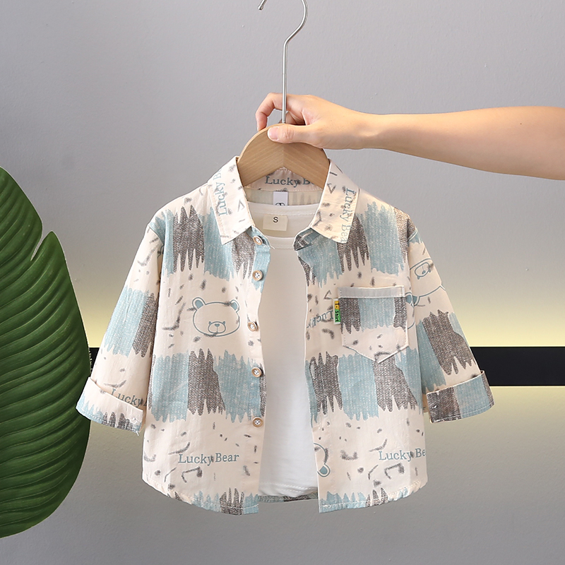 宝宝外出服春秋季儿童纯棉衬衣帅气男童秋装长袖衬衫婴儿洋气外套