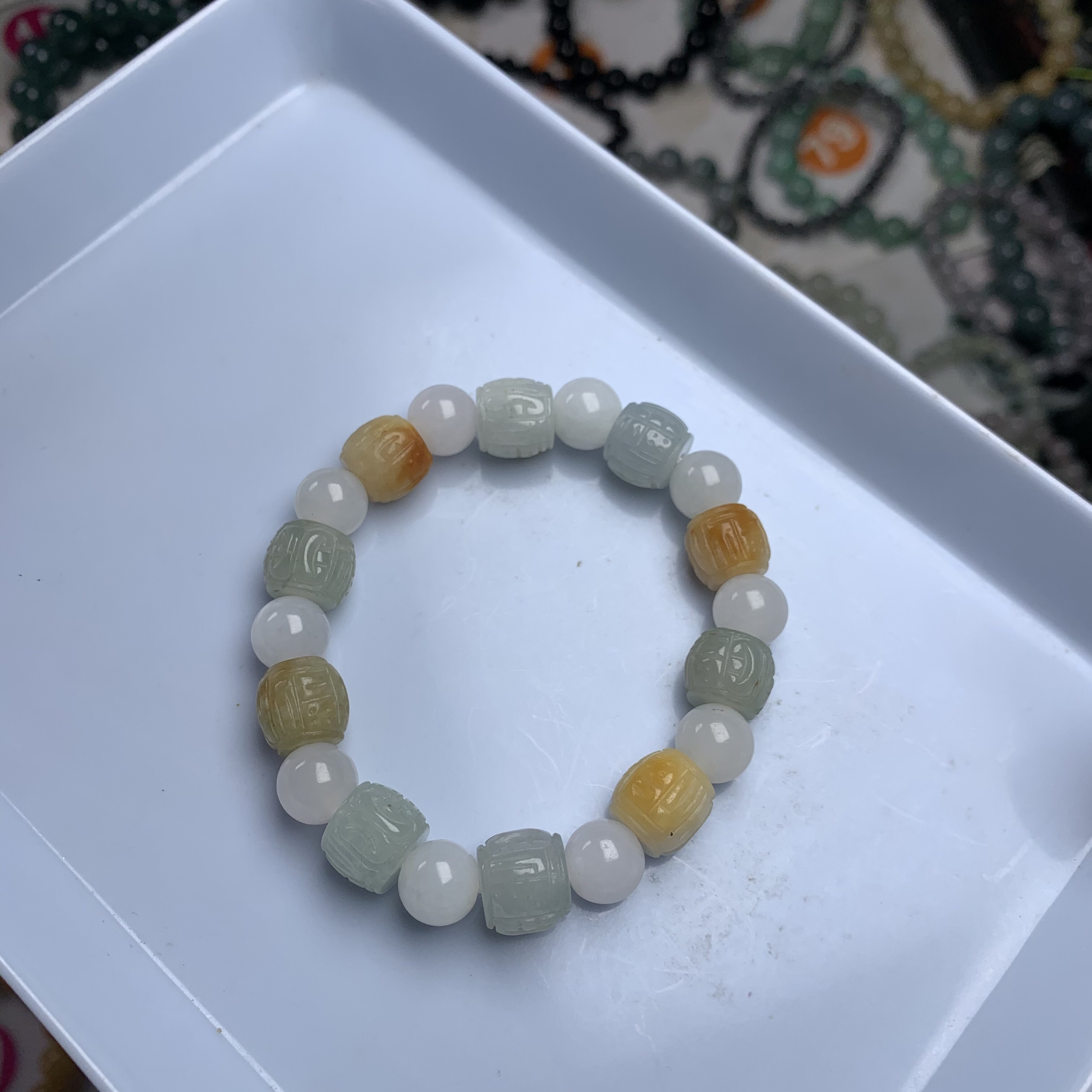 缅甸10mm筒珠路路通雕刻款马卡龙多宝六字女生官方翡翠翡翠珠串