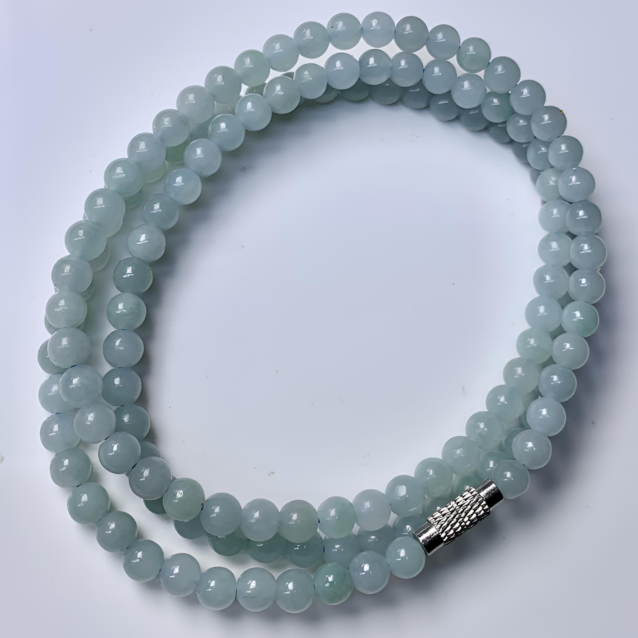 正宗缅甸透光透绳高端糯种淡雅天空蓝圆珠链女生正品翡翠翡翠珠串