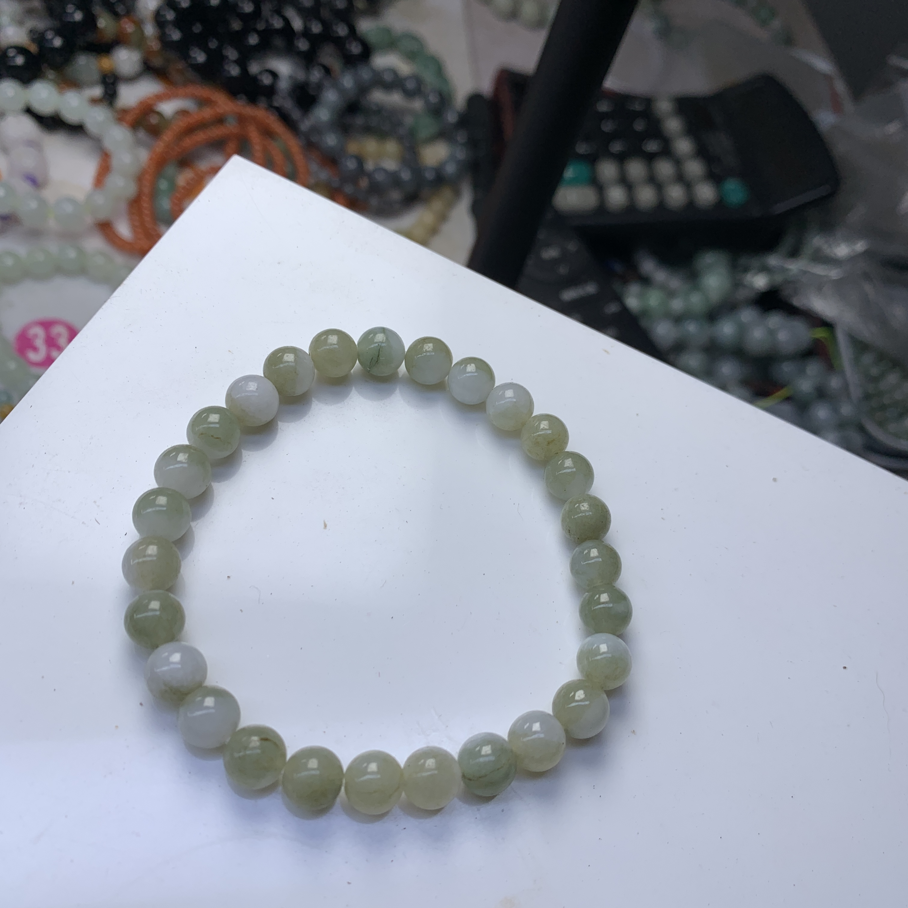 高端正品缅甸鸳鸯淡雅油青渐变色半山水糯种女生正品100%翡翠珠串