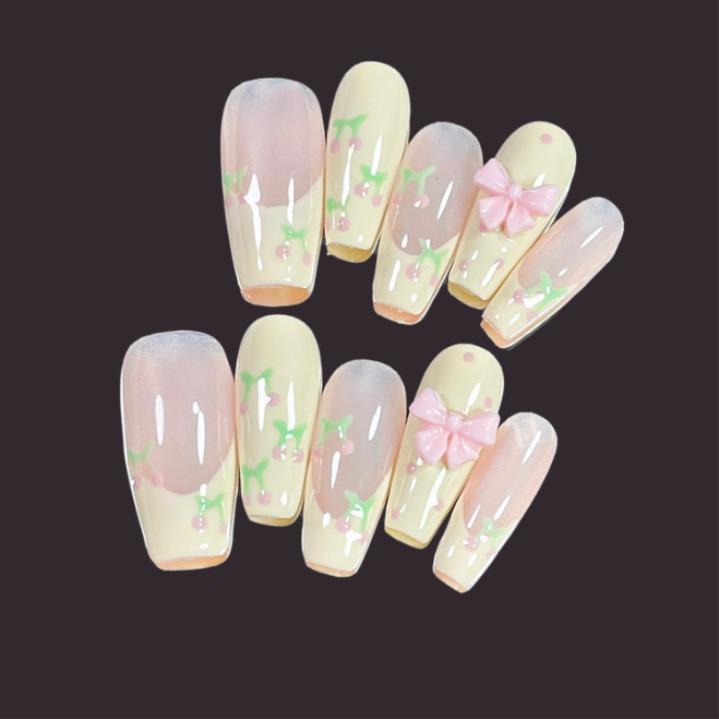 【冰透樱桃】冰透玉脂粉可爱樱桃纯手工制作穿戴美甲贴初中