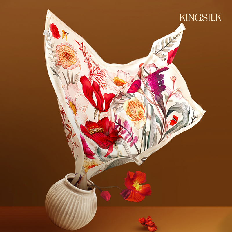 【钱皇 】【繁华争艳】桑蚕丝巾88x88cm一片式时尚女士印花舒适法式