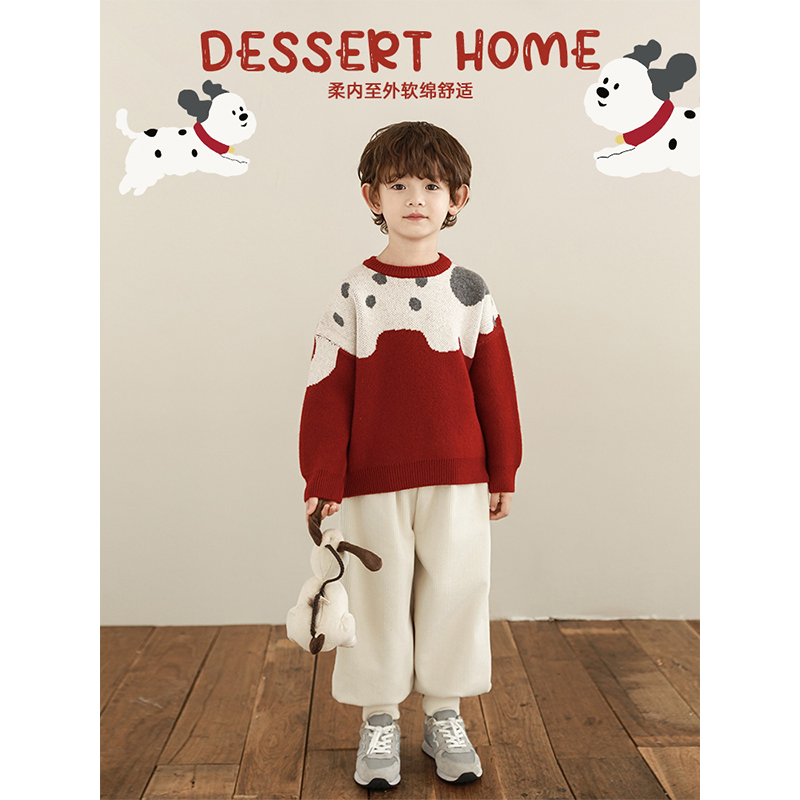 幼悠男童冬季小狗毛衣过年衣服时尚儿童保暖宽松显瘦针织衫N4344