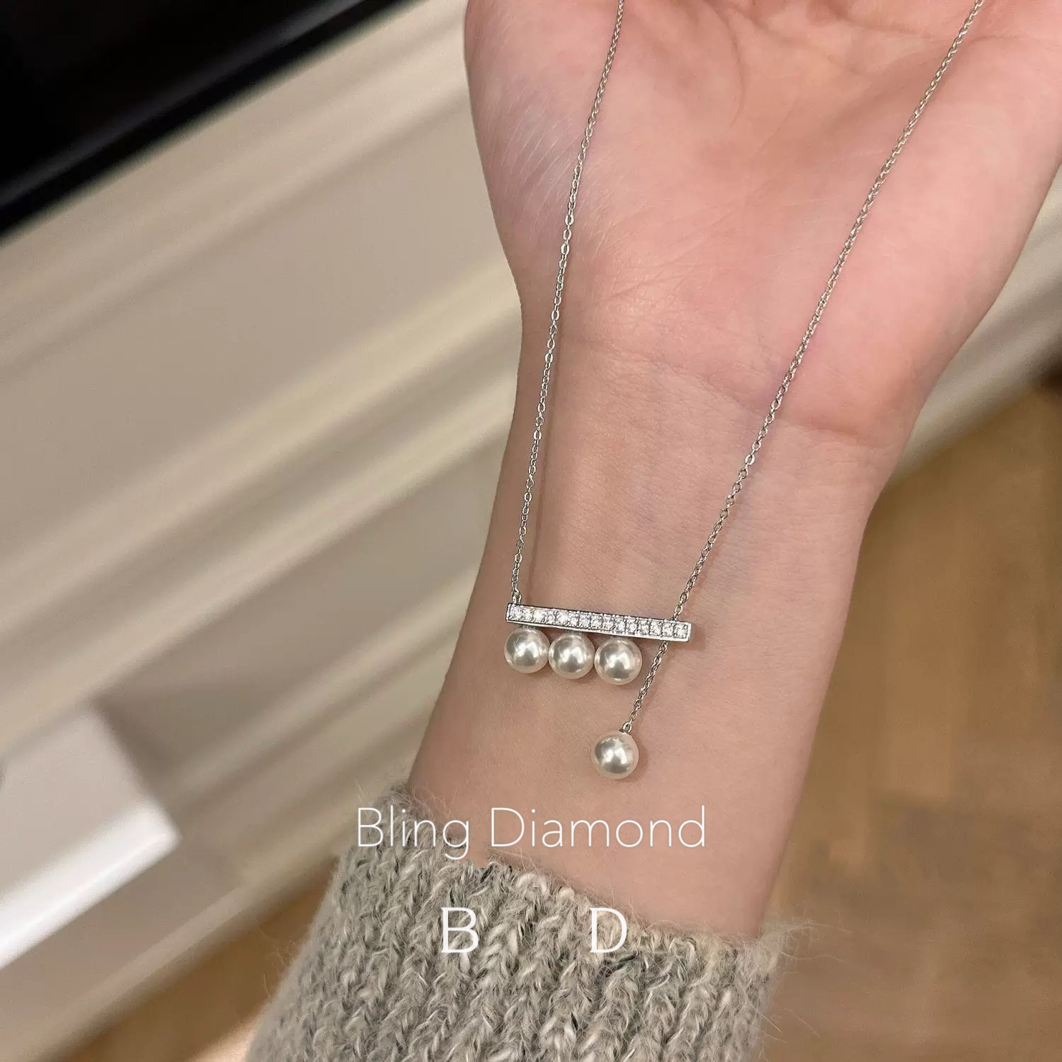 坠链均925银仿珍珠 平衡木项链秋季新款毛衣链锁骨链气质轻奢时尚