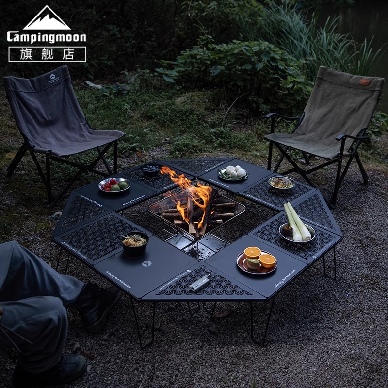 CAMPINGMOON【直播专属】柯曼围桌套组户外折叠野餐桌子置物架玩法