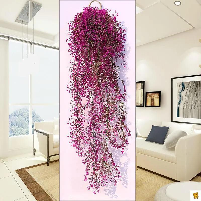 仿真花壁挂假花装饰客厅墙上吊篮塑料花藤绿植吊兰卧室遮挡墙挂饰