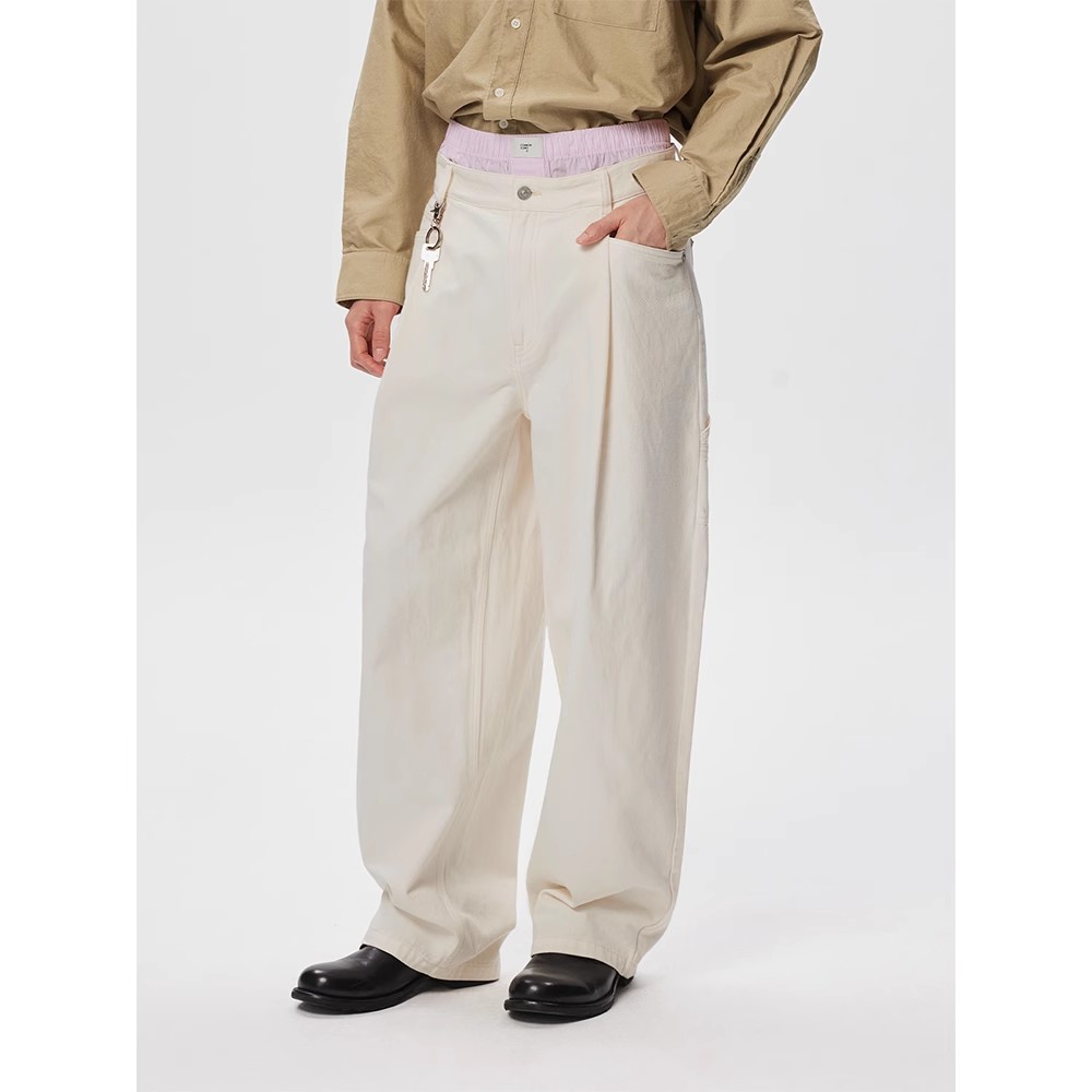 COMMON SCENTS「500」单褶Wide版型11oz全棉白色基础牛仔裤