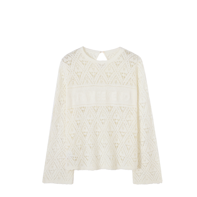 圆领长袖镂空设计师重工提花气质百搭女士夏春季宽松上衣W-6809