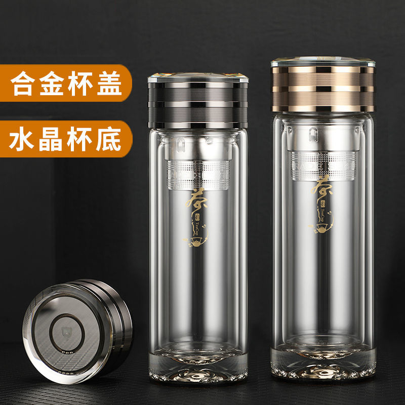 金/力防爆玻璃杯耐高温便携大容量泡茶杯双层防烫茶杯商务高端水