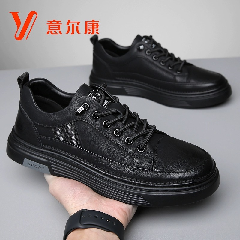 新品意尔康男鞋冬季新款百搭软底加绒休闲潮流百搭运动皮鞋男板鞋