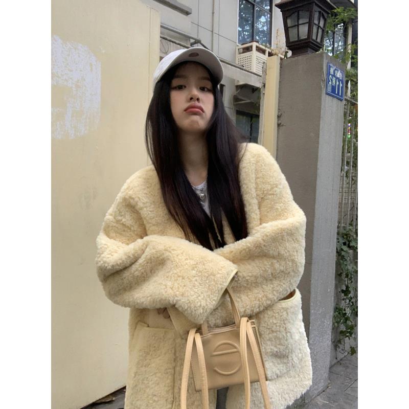高级感仿皮草毛绒外套女冬季2023新款加厚中长版皮毛一体保暖棉服