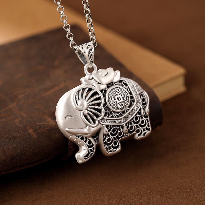 吊坠足银 纯银毛衣链999足银复古大象女长款新款秋冬坠链吊坠百搭