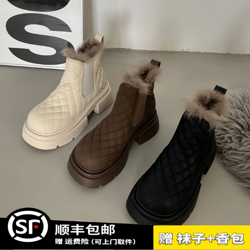 东北厚底雪地靴女款2023新款冬季加绒加厚棉鞋爆款马丁小香风短靴