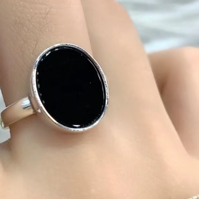 个性大气椭圆平面玛瑙戒指