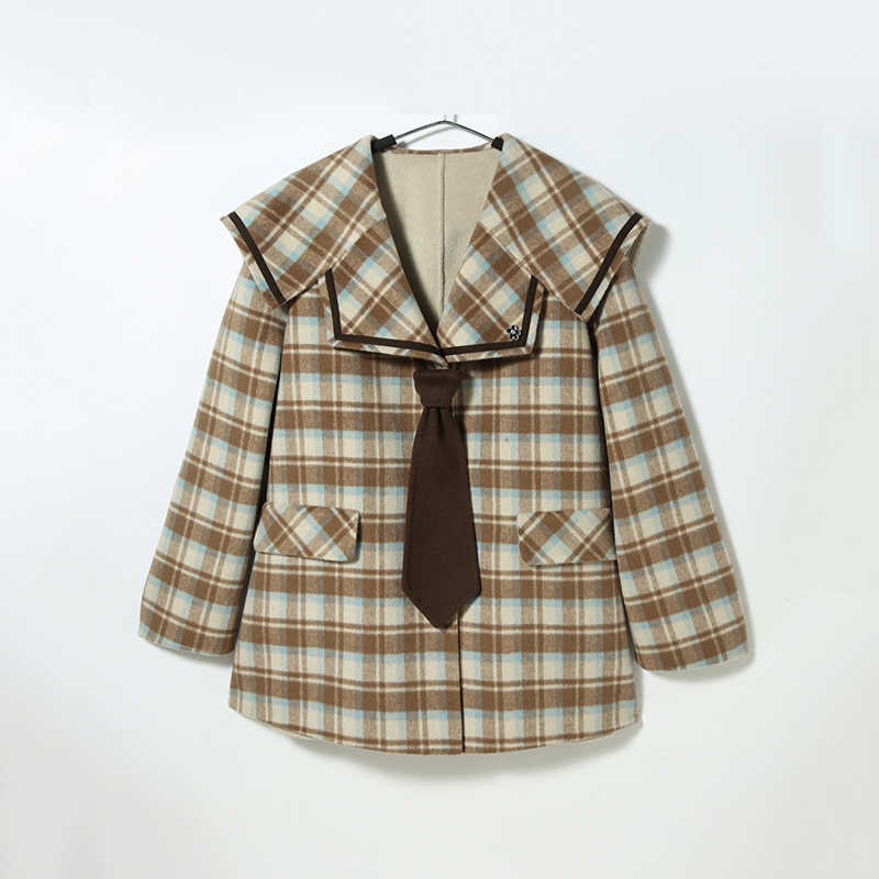 【品牌撤柜】明星款L059学院风格纹双面呢大衣