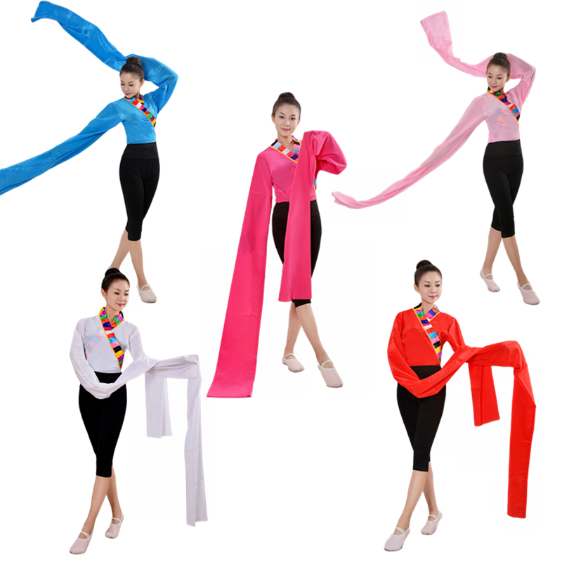 舞台装藏族舞水袖藏族锅庄舞蹈水袖练功服连体民族舞长袖演出服饰