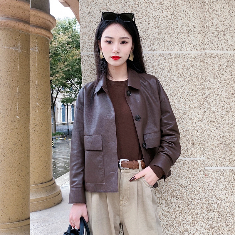 3022【高定制纹小羊皮 气场满分】女士真皮衣外套韩版皮夹克春秋款