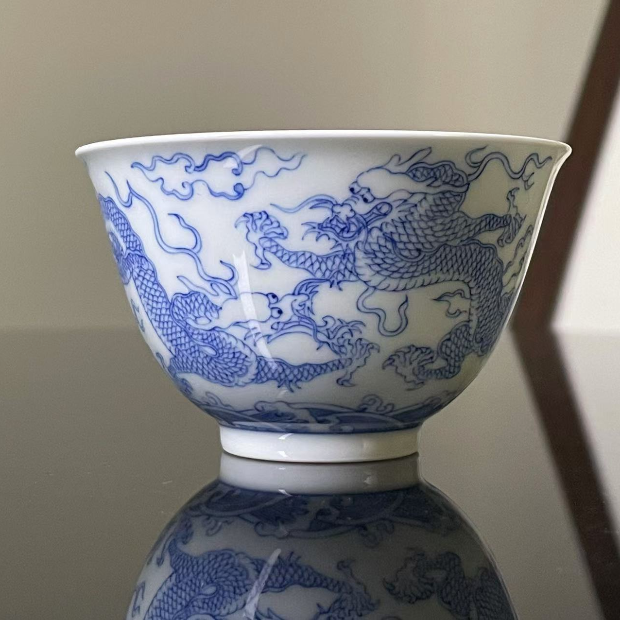 天青山房缠枝主人杯白描五龙杯景德镇传统陶瓷手工手绘茶杯茶具