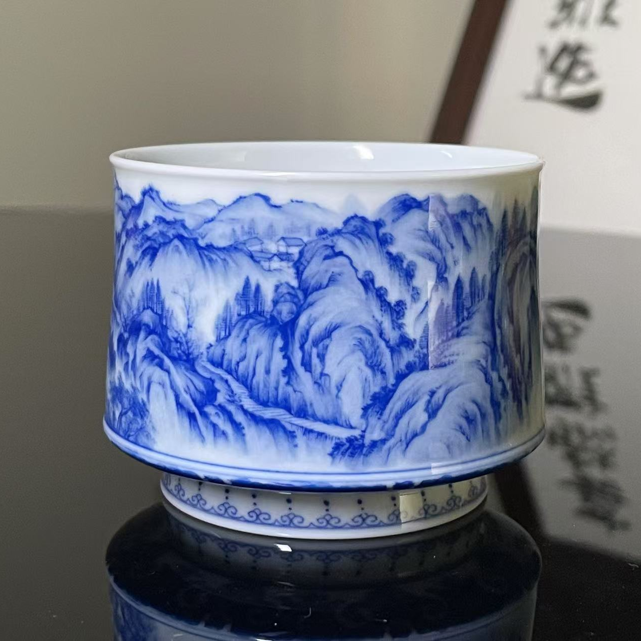天青山房大号主人杯溪山旅行图景德镇传统陶瓷杯 主图不发