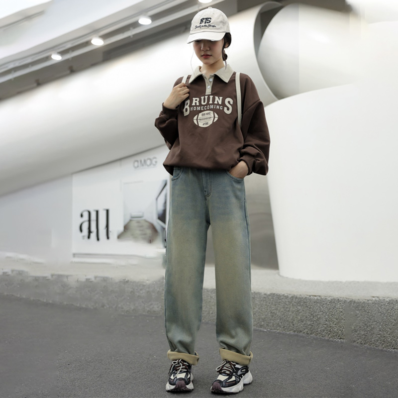 女童加绒裤子秋冬款2023新款洋气中大童儿童加厚冬装阔腿裤牛仔裤