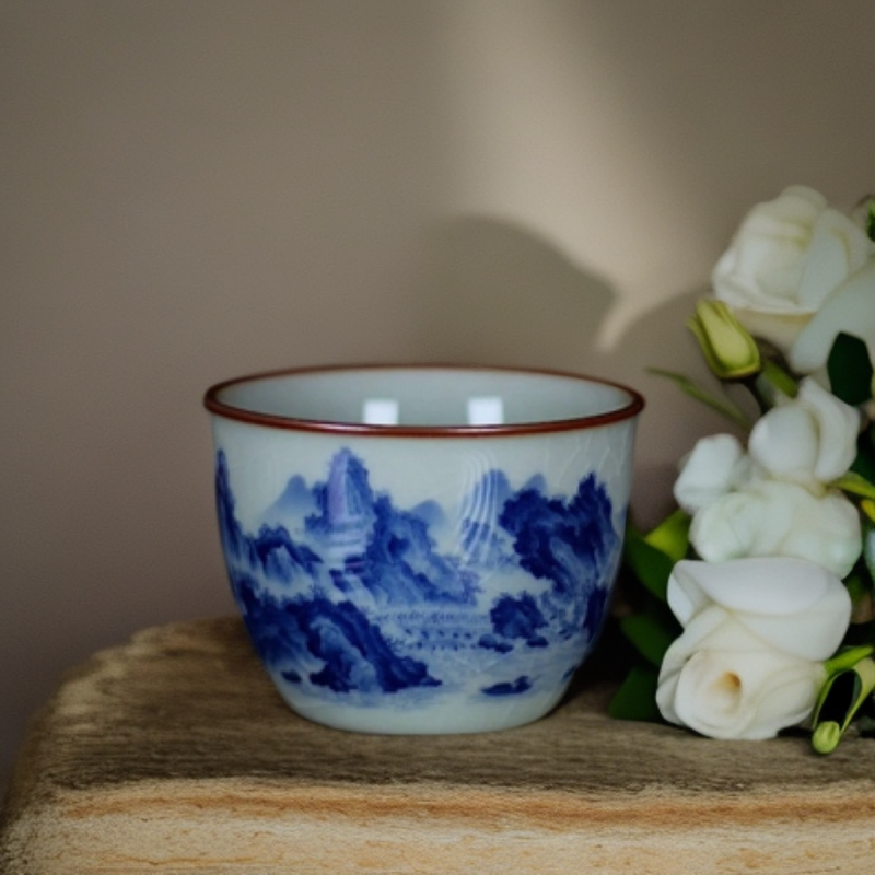 中式家用炎匠堂陶瓷茶具江山揽胜手工客杯复古名窑手工茶具