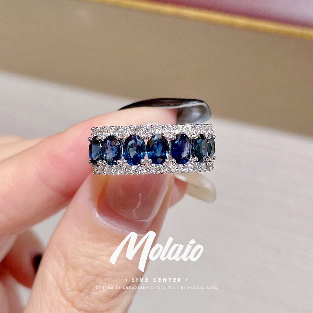 【天然钻石】 【2克拉蓝宝石】18K金排戒钻石女戒豪华镶嵌时尚XV L122