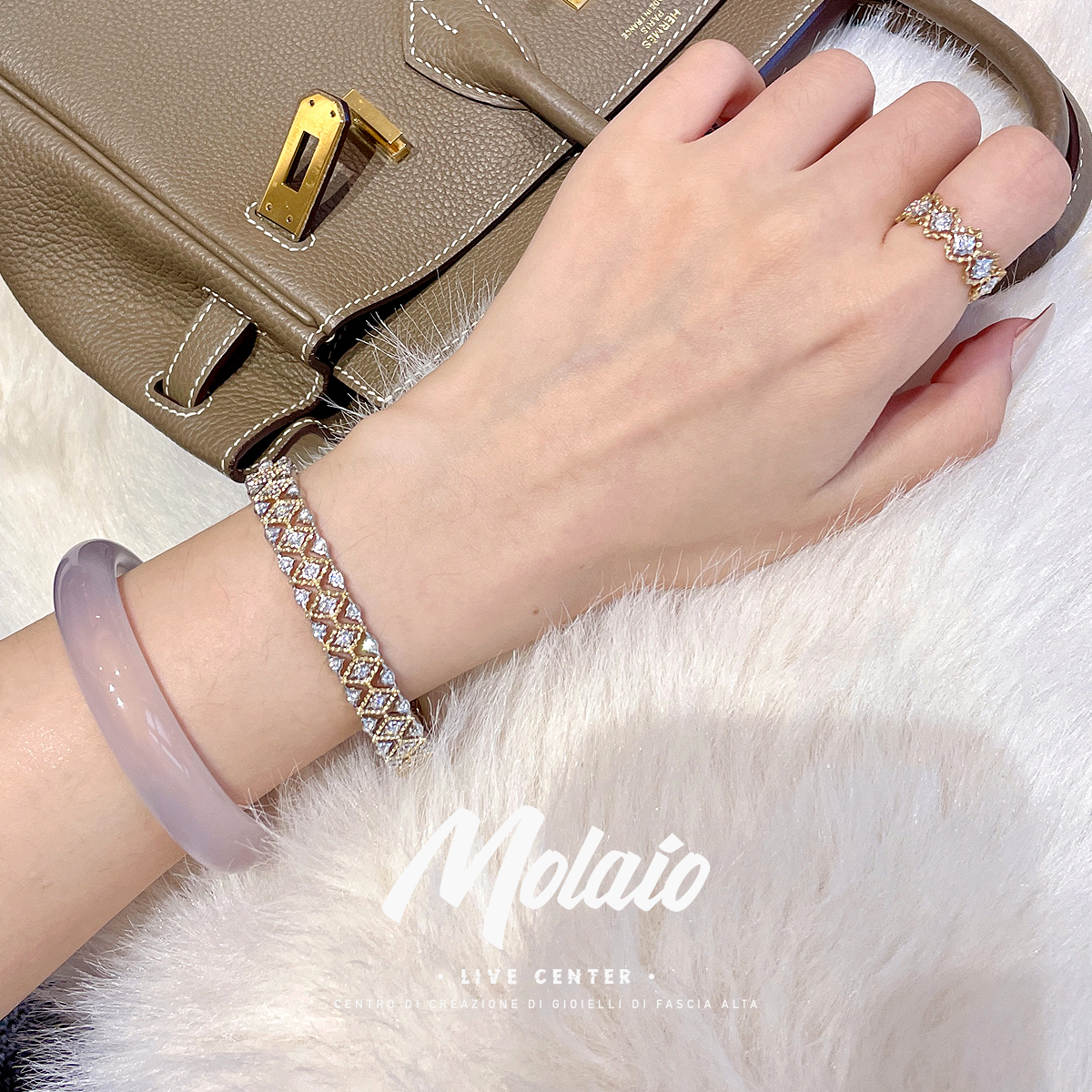 【天然钻石】 【镂空钻石手镯】18K金轻奢百搭个性镶钻气质XV B096