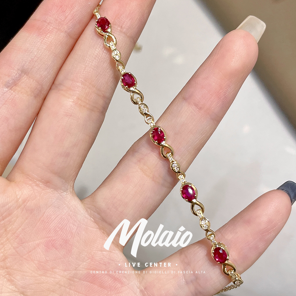 【天然钻石】【1.45克拉 红宝石钻石手链】18K黄金XV J013