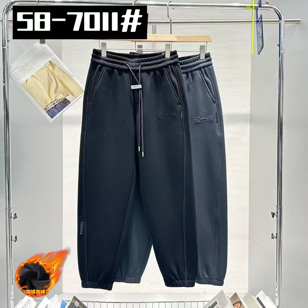 X7011冬款加绒加厚休闲裤男士冬季宽松潮牌束脚弯刀裤抗寒裤子