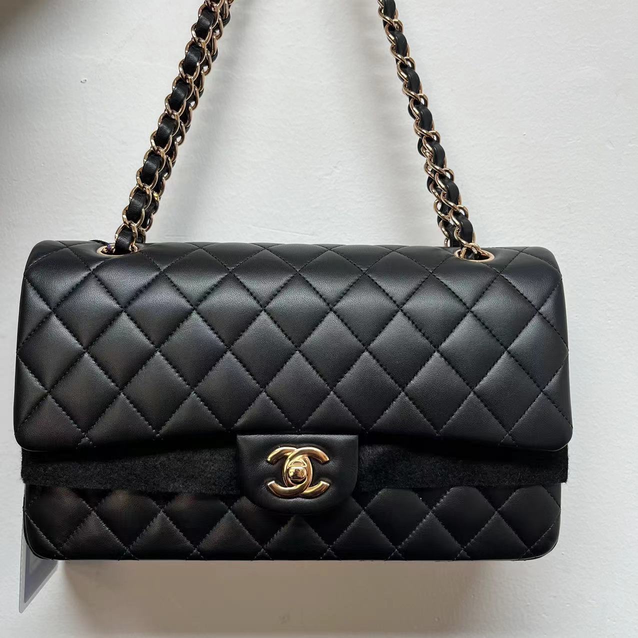 90新 Chanel/香奈儿 cf中号黑色限定玫瑰金扣单肩包/59318350
