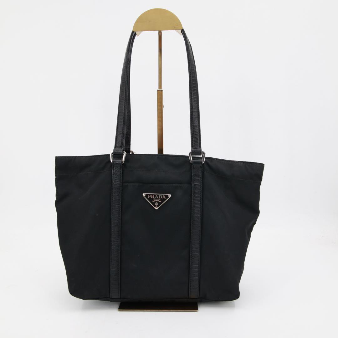 95新 Prada/普拉达 WOS普拉达托特包mini黑色银扣单肩包/90598709