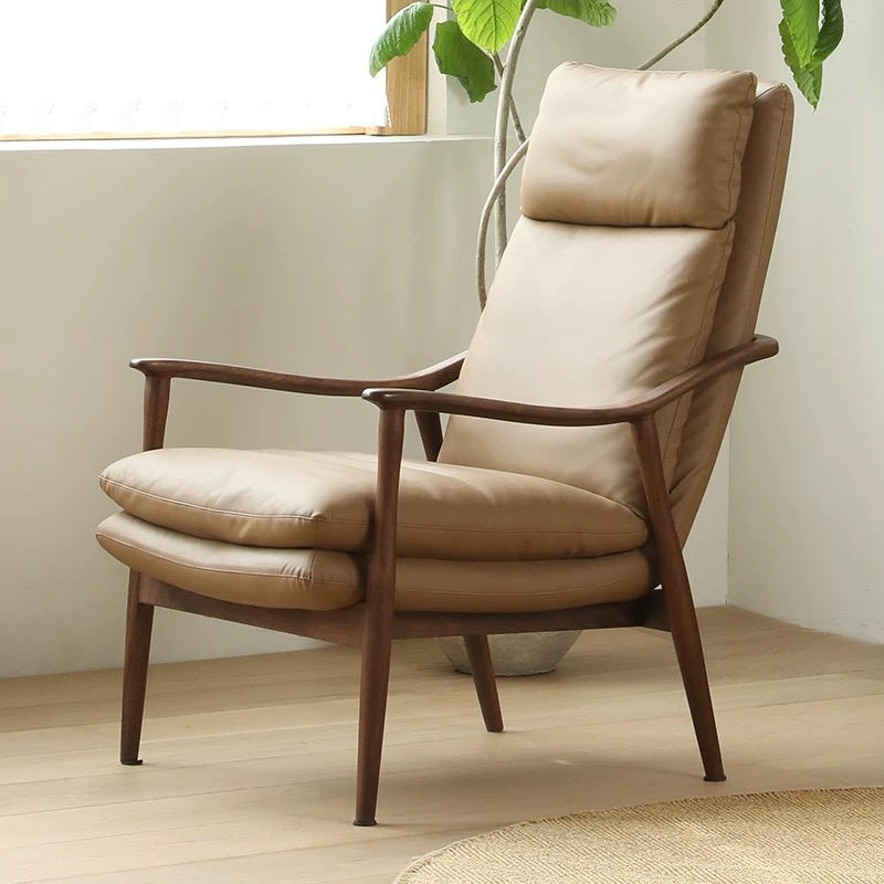 现代简约实木沙发椅北欧风格单人躺椅客厅休闲椅北美黑胡桃木