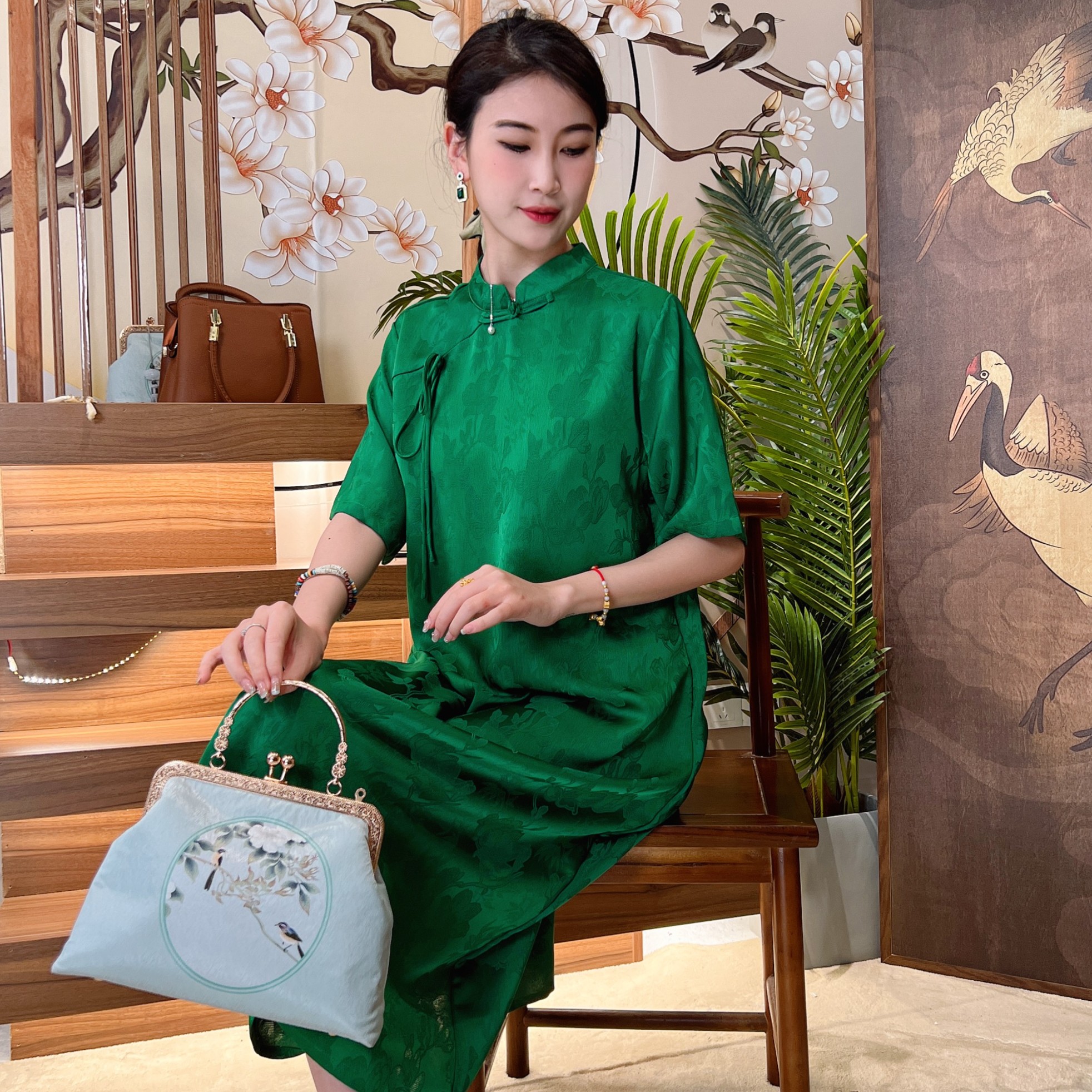 【清艳】莨丝阁定制谁穿谁好看优雅新国风盘扣女装高端花箩连衣裙