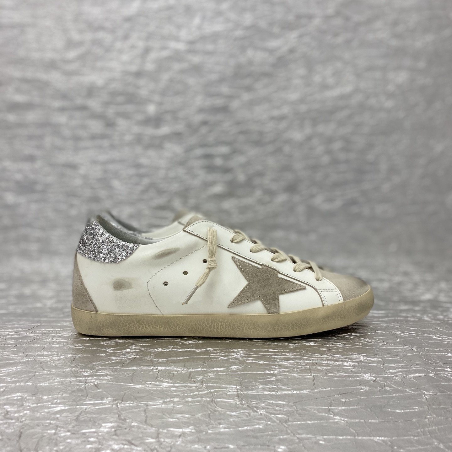 新款经典银亮片做旧星星小脏鞋女休闲板鞋