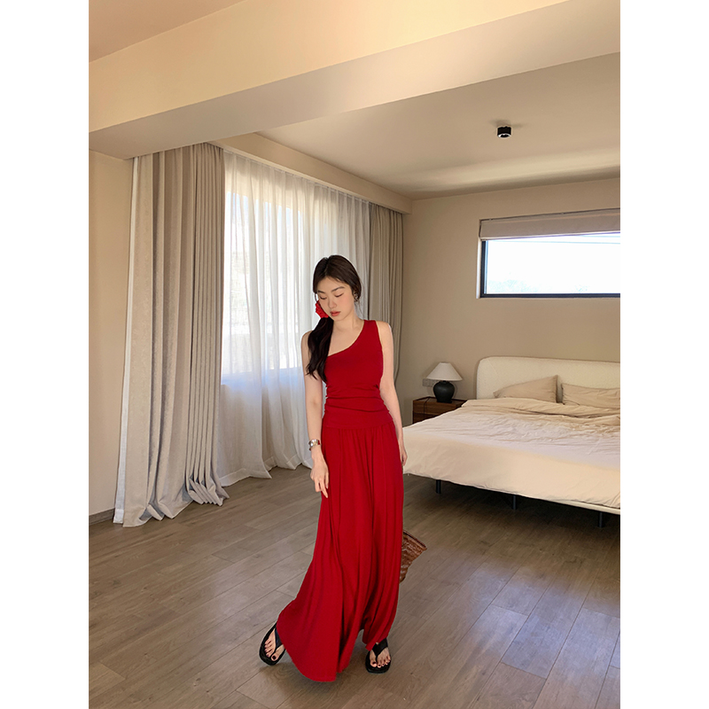【浪漫庄园】RARE ME 法式复古斜肩正肩上衣高腰垂感半身裙三件套女