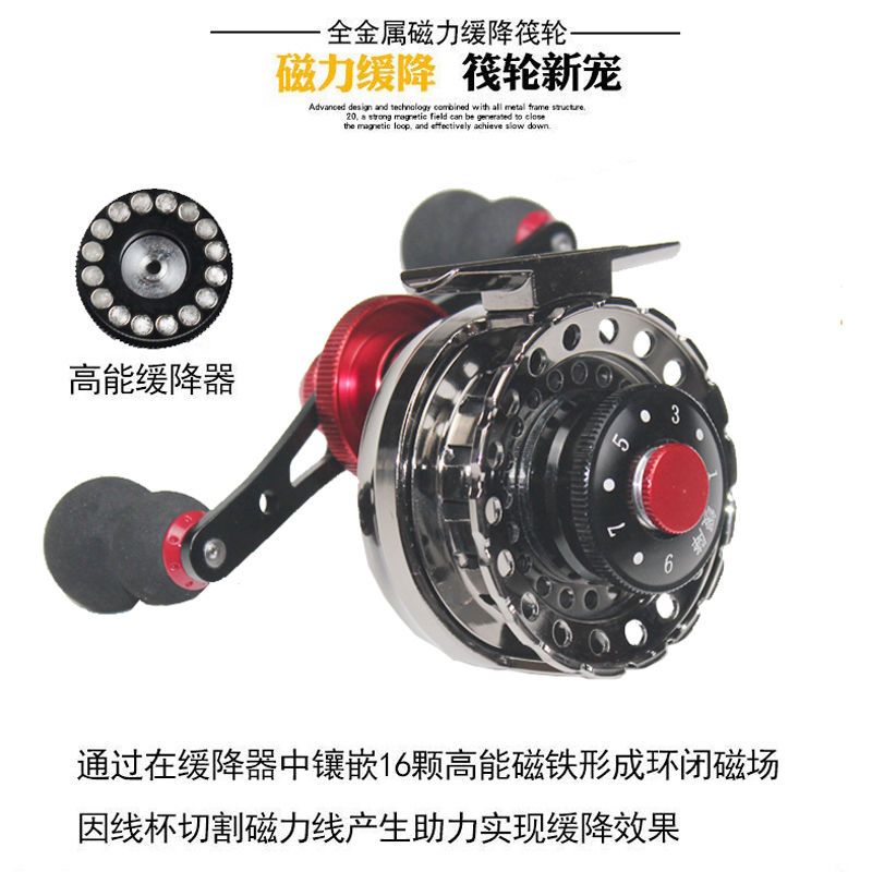 金属磁力缓降筏轮鱼轮筏竿轮防海水轮桥钓伐钓轮前打冰钓轮