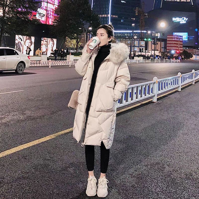 波司豋大毛领冬装羽绒服衣女新款棉服中长款韩版棉袄宽松外套女潮