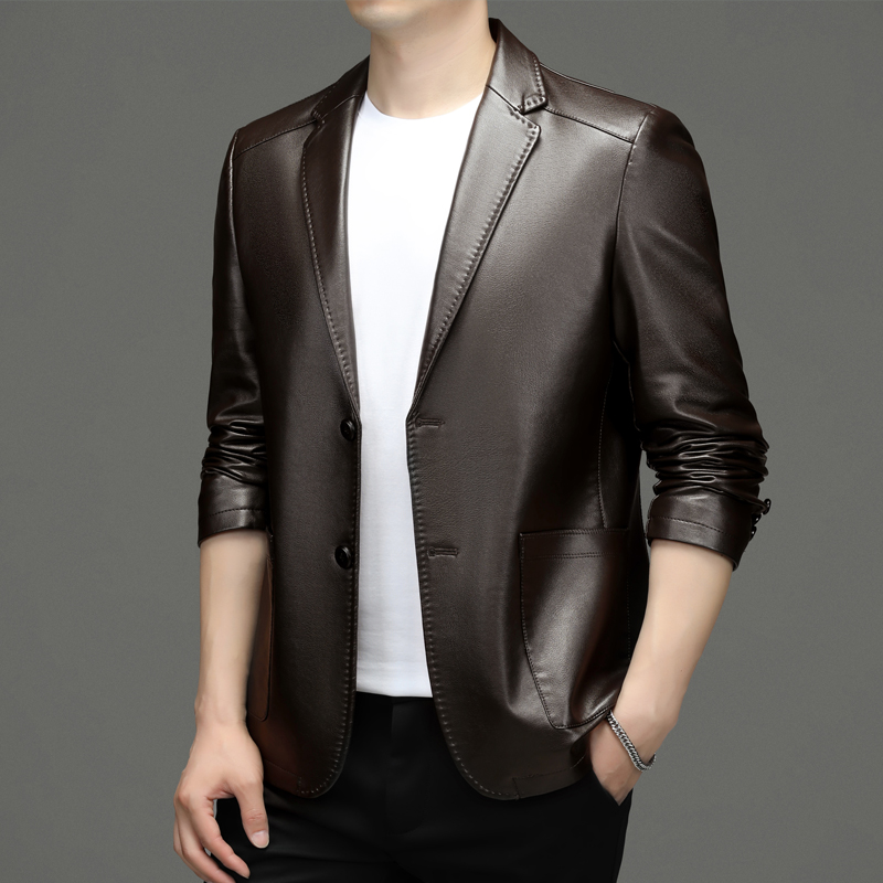 【官方严选】2025男士春秋时尚经典大气款休闲皮西服真皮上衣外套D3
