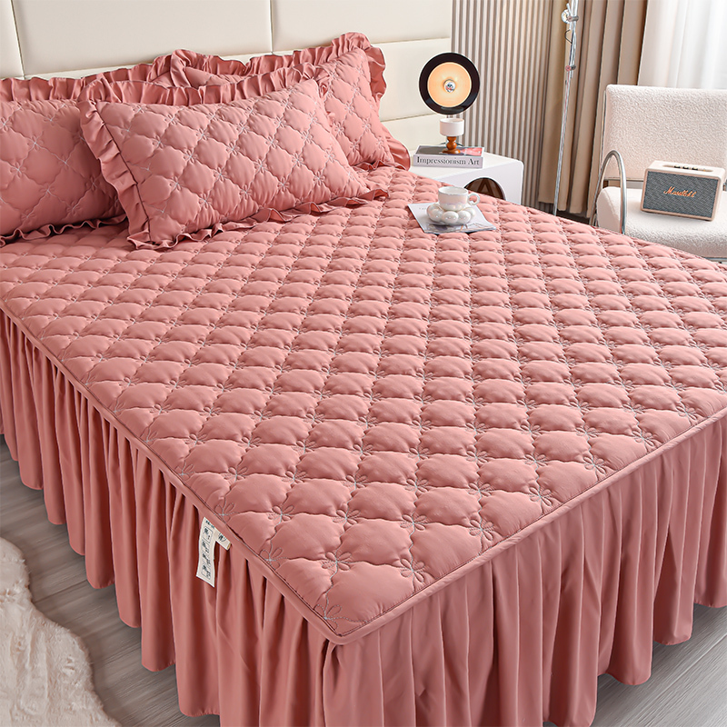 夹棉床裙单件床罩防滑床笠罩裙罩床最新款加厚四季通用纯色防尘套