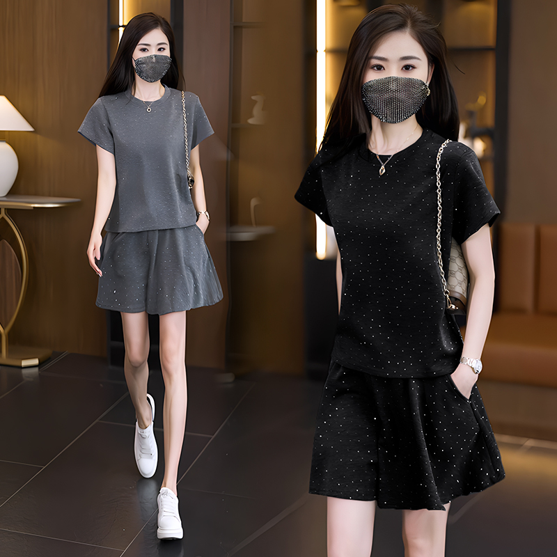 2024夏季新款大码女装洋气短裤套装显高显瘦时尚休闲两件套修身
