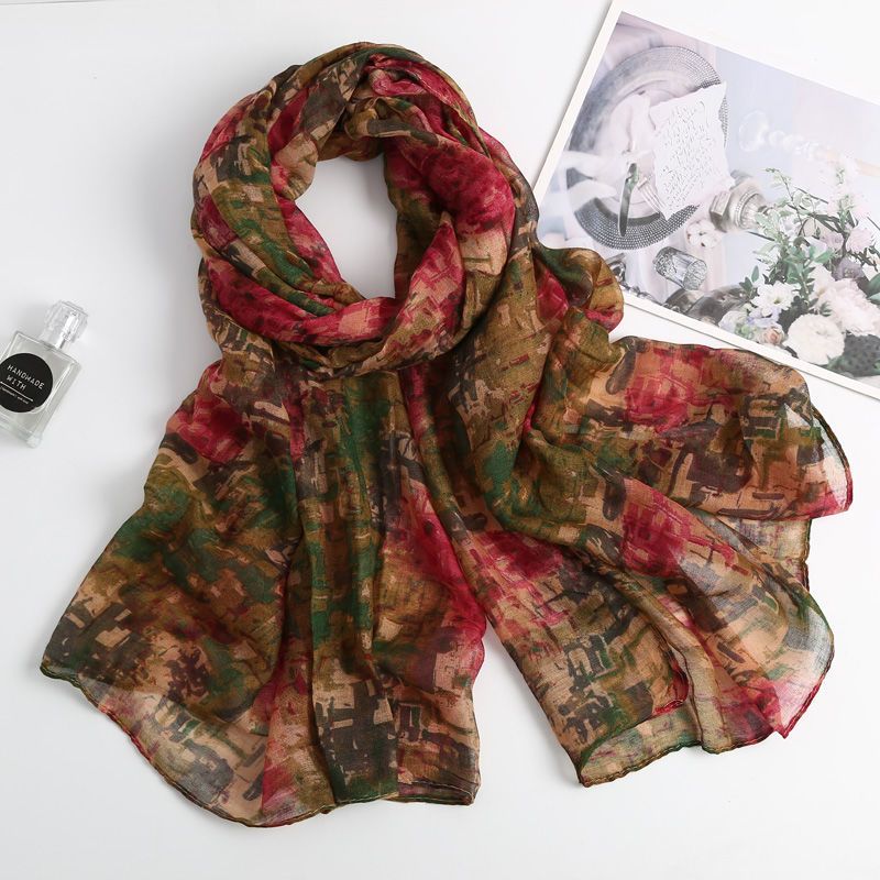 180厘米长花色棉麻围巾女士薄款柔软四季百搭丝巾送客小礼品